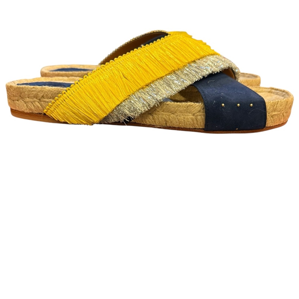 L’F Shoes Made in Spain Slide Sandals in Navy Yellow and Silver Sz 39 - Picture 3 of 11
